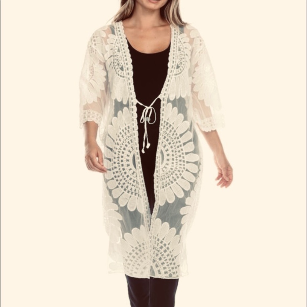 BRAND NEW Simply Couture Sheer Elbow Sleeve Embroidered Cardigan, Women's